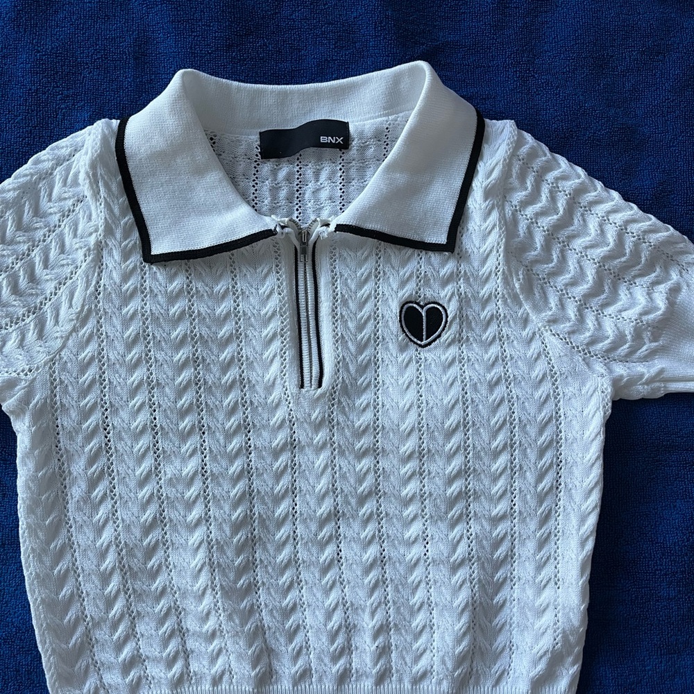 Kids White Knit Polo Shirt